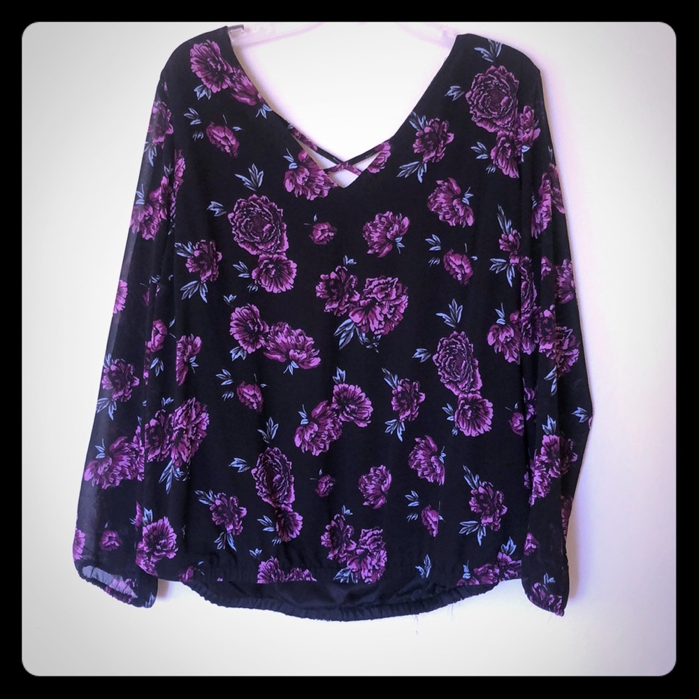 Torrid black and purple flower print top
